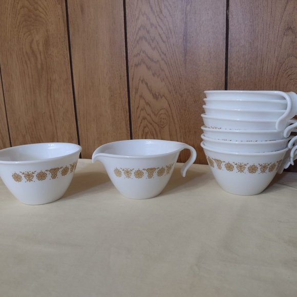 9 pcs Vintage Corelle Butterfly Gold Creamer & Sugar Bowl Set & 7 Hook Cups - Picture 12 of 12